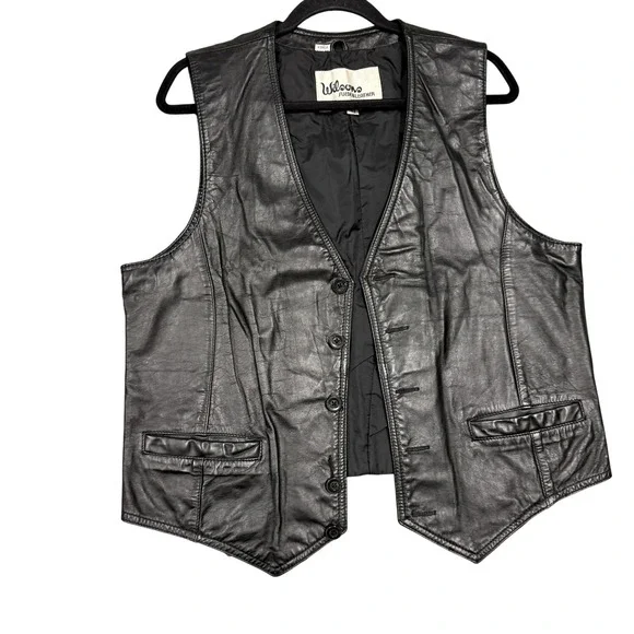Vintage Wilsons‎ Suede & Leather Vest Mens 42 Black Genuine Leather Lined Biker