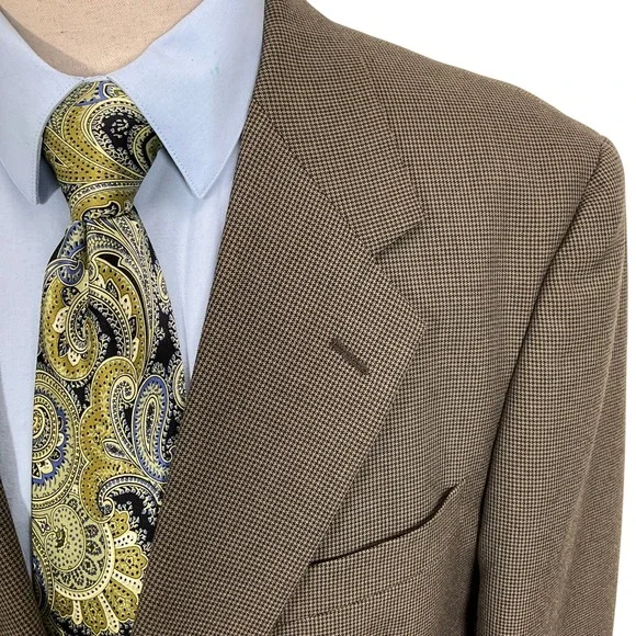 Kilburne Finch Mens 42L Olive Green Mini‎ Houndstooth Classic Wool Sport Jacket
