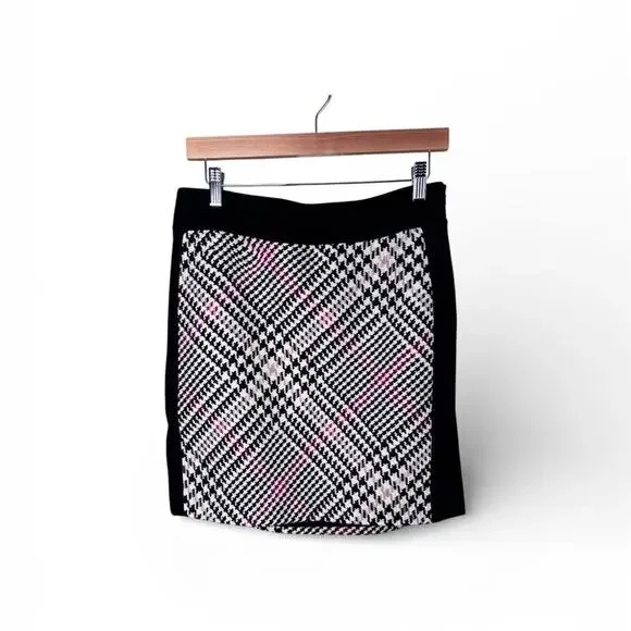 White House Black Market Plaid Mini Skirt Black Tan Wool Blend 6