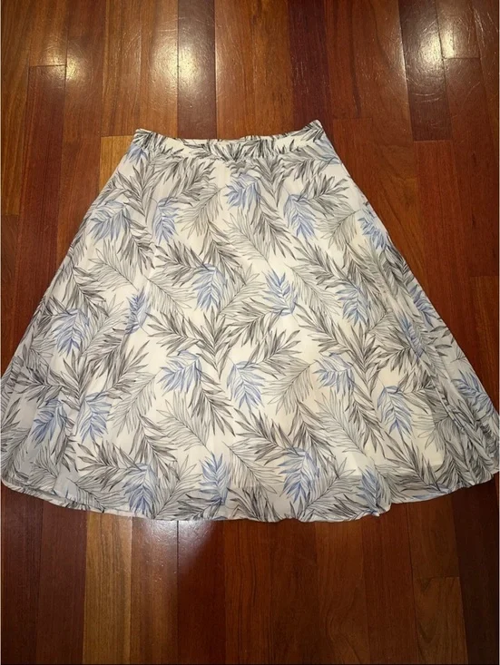 a new day White Circle Skirt with Blue & Gray Leaf Print 28” long