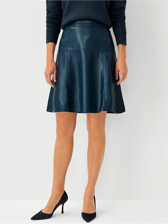 NWT Ann Taylor Midnight Blue Faux Leather A-Line Skirt.Size 16