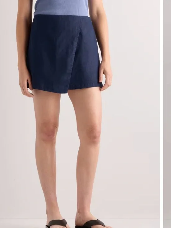 Quince 100% Linen Navy Wrap Mini Skort