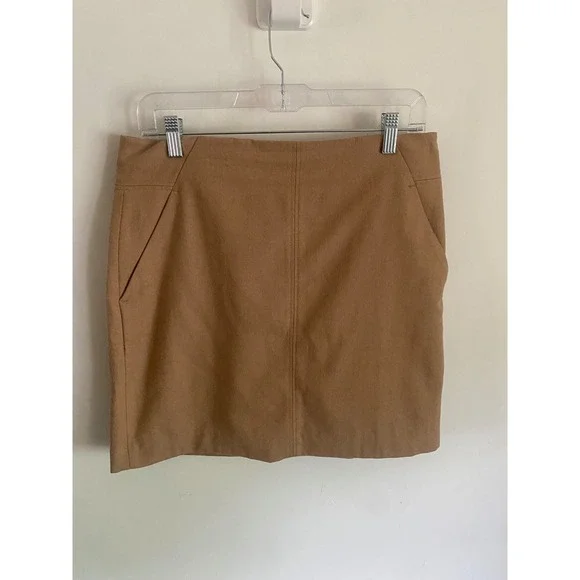 LOFT Womens Camel Tan Wool Blend Mini Skirt‎ Size 6 Career Academic Solid Pocket