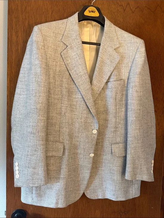 Light Gray / Blue Textured Two-Button Blazer by di Benedello