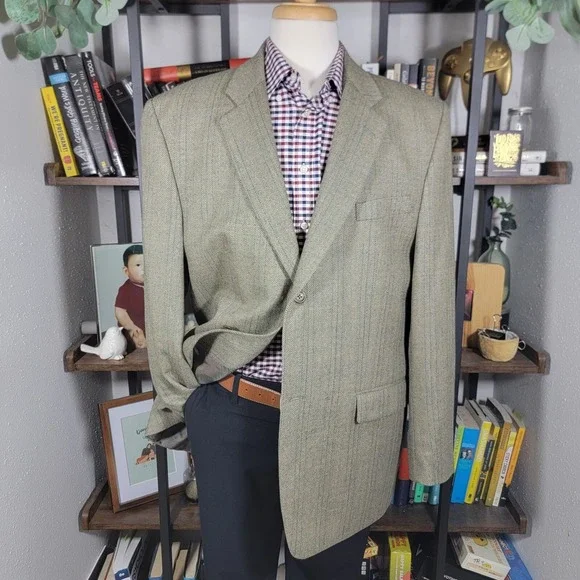 VTG RALPH LAUREN Men's Sport Coat Blazer Two Button Gray Herringbone Wool Sz 44L
