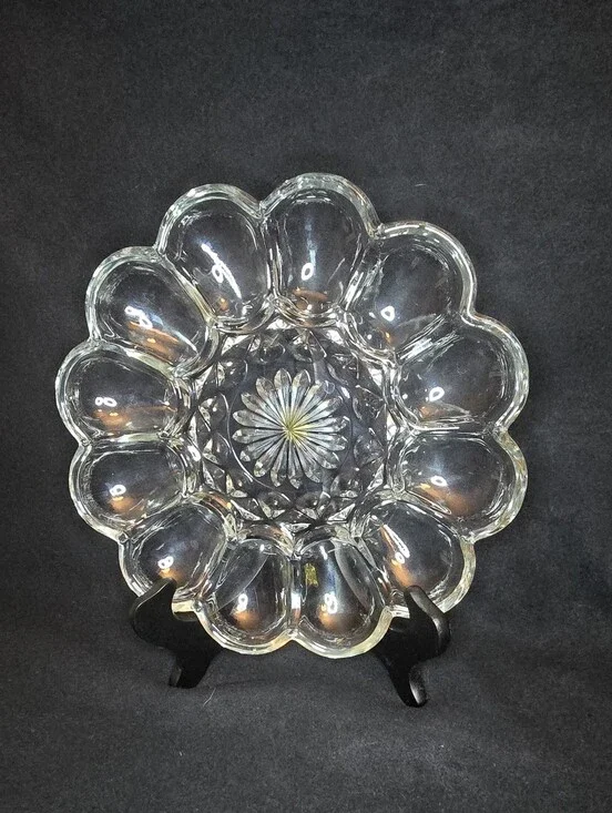 Anchor Hocking Clear Glass Deviled Egg or Relish Serving Dish