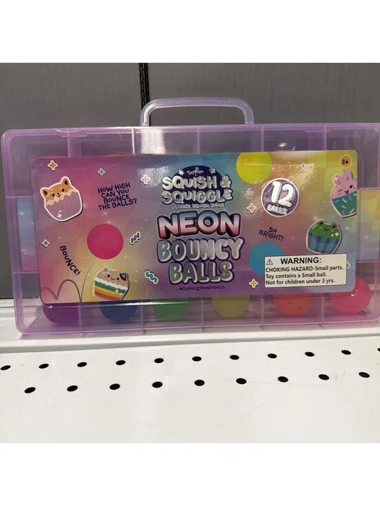 ToyMania Squish and Squiggle Neon Bouncy balls with Carry Case