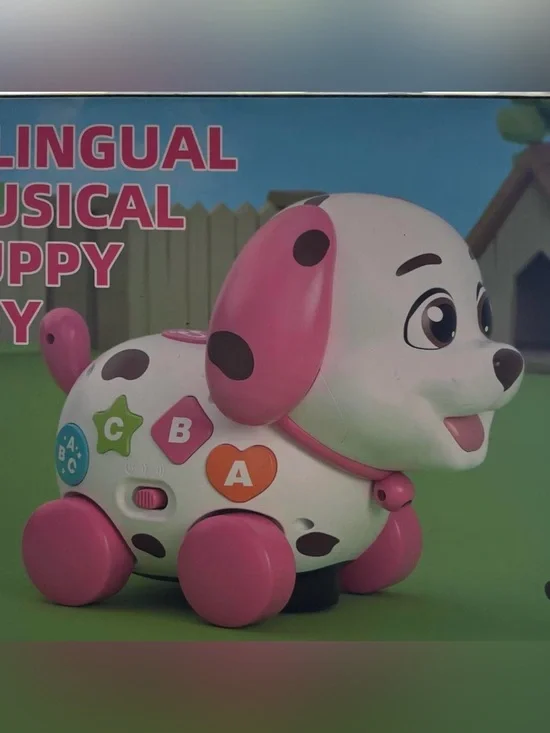 Bilingual Musical Puppy Toy - Pink and White Interactive Dog