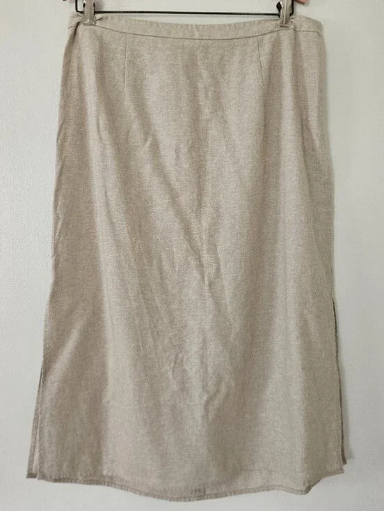 Old Navy Womens Skirt L Midi Linen Blend Coastal Beige Neutral Summer Minimalist