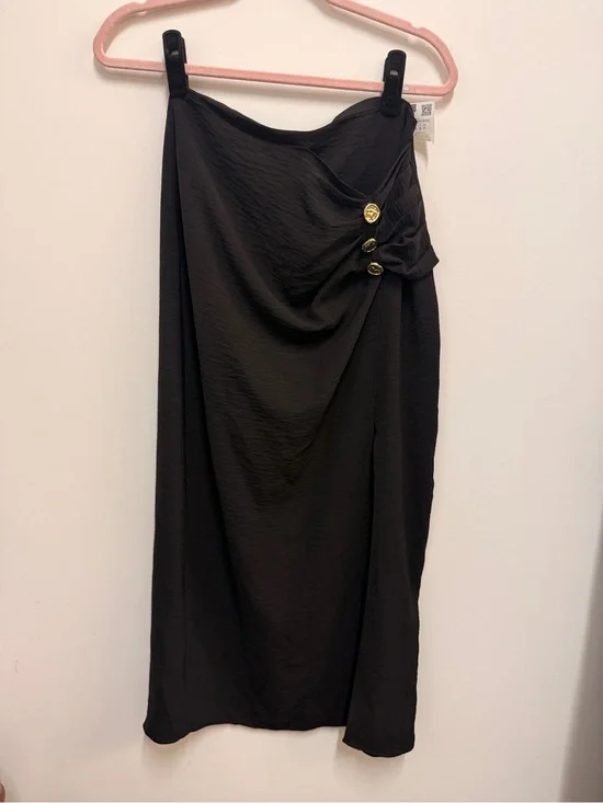 Zara Black Midi Skirt with Gold Button Detail