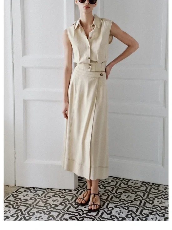 Zara linen blend wrap midi skirt
