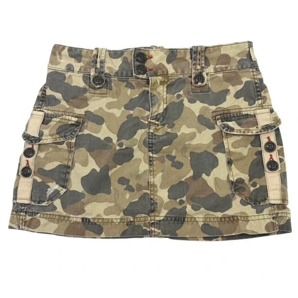 Y2K Lucky Brand Mini Skirt Green Camo Cargo Pockets‎ Sz 4/27 2000's Grunge