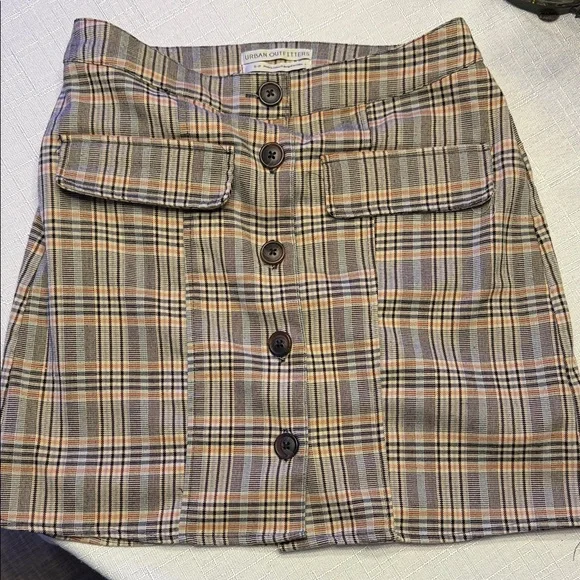 Urban Outfitters A-Line Plaid Skirt - Brown and Orange