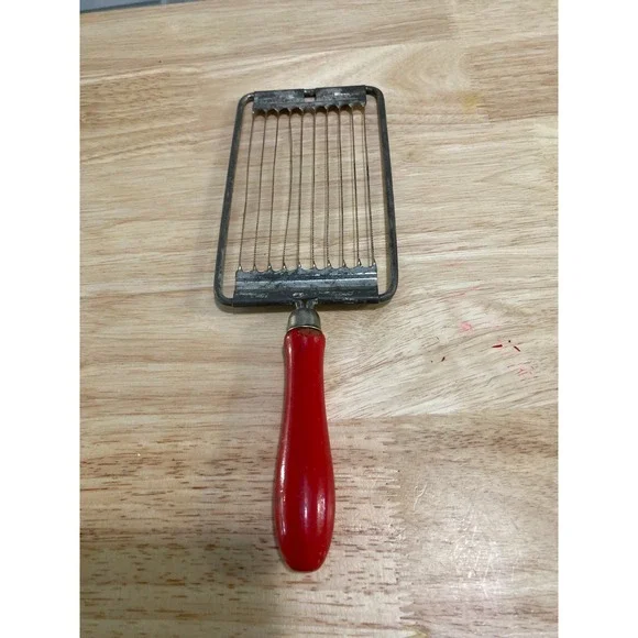 Vintage Wire Cheese Slicer Red Wood Handle Butter Cutter Kitchen Tool Mid Centur