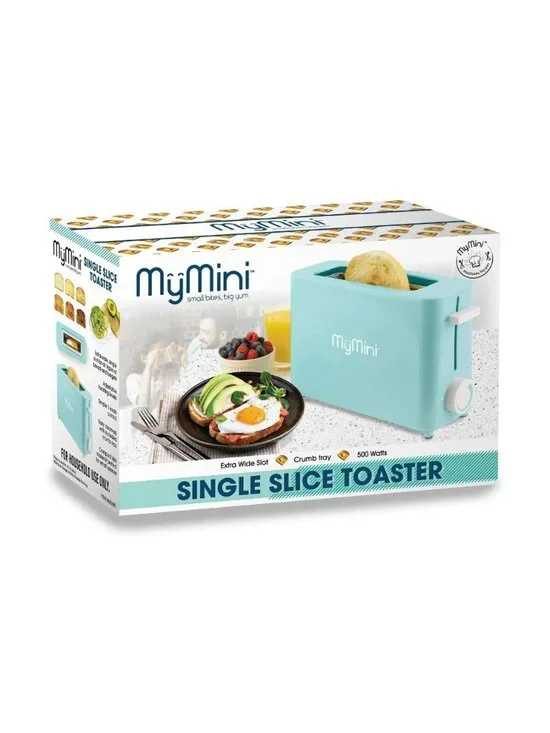 MyMini Single Slice Toaster – Aqua | Compact Single Slot, 500W, Retro Style