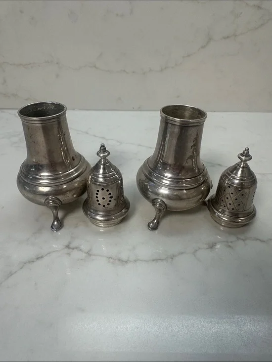 Gorham Sterling Silver 1109 Footed Salt & Pepper Shakers Vintage Engraved A