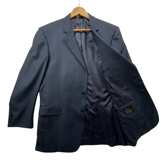 Jos. A.‎ Bank Signature Gold Gordon 44L Blazer Wool WP Plaid Jacket Navy *Flaw
