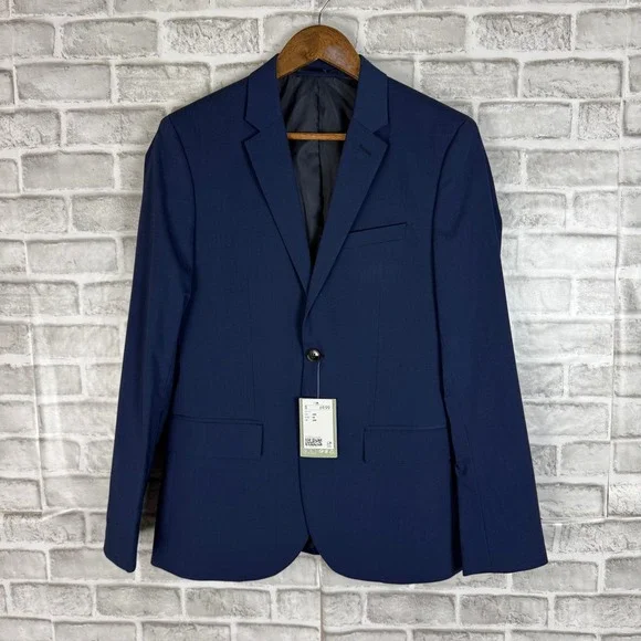 H&M Slim Fit Blazer Mens 38R Dark Blue Two Button Notch Lapel Suit Jacket NEW