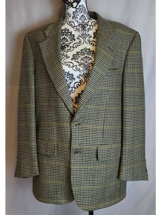 Burberrys Vintage Houndstooth 100% Wool Blazer Sport Coat Made USA No Size