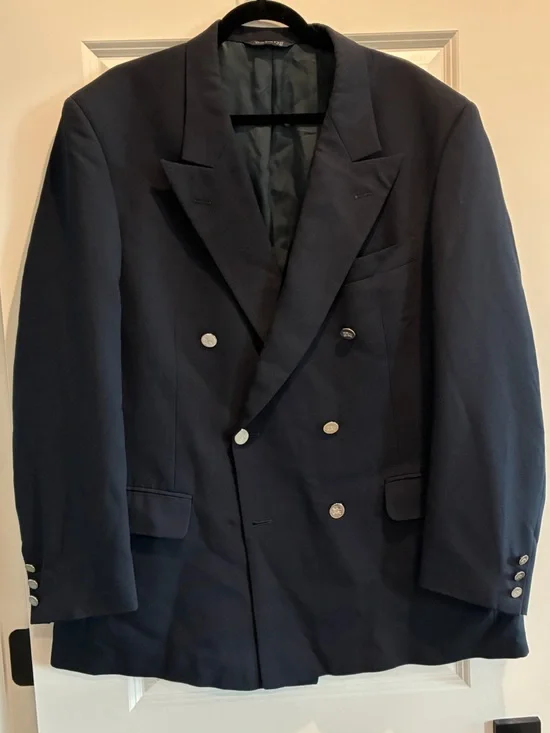 VINTAGE BURBERRY 100% Wool Blazer Double Breasted Navy Men’s 48R (EU 58)