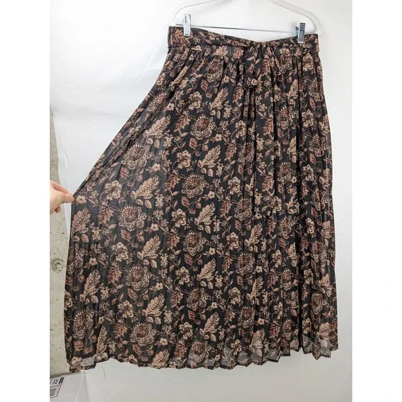 Vintage Y2K Floral Fairy Grunge Maxi Skirt Size XL Brown Cottagecore Earthy Boho