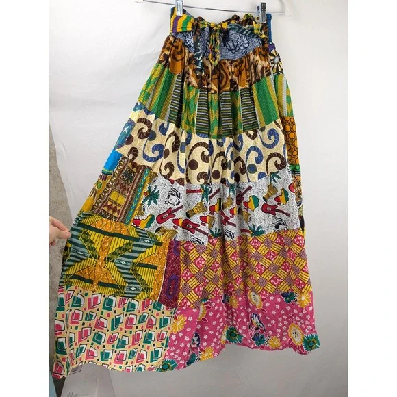 Handmade Patchwork Tribal Maxi Skirt Size M Multi Hippie Boho Pocket Cottagecore