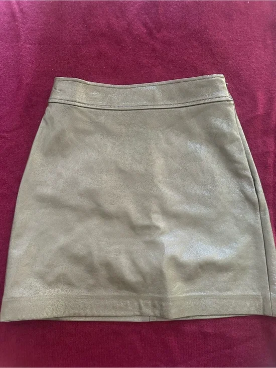 Women's Faux Leather A-Line Skirt - Olive