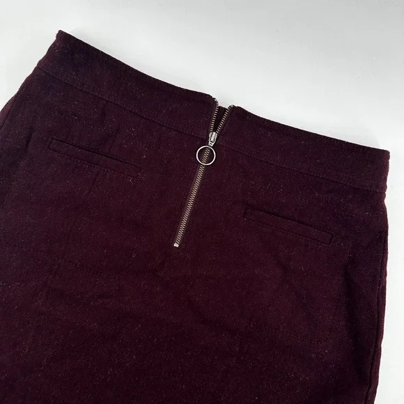 Madewell Wool Mini Skirt Maroon Zipper Front Pockets Career Casual Womens size 2
