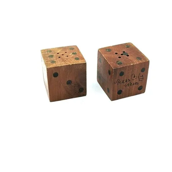 Vintage Wooden Dice Salt and‎ Pepper Shakers Texas City