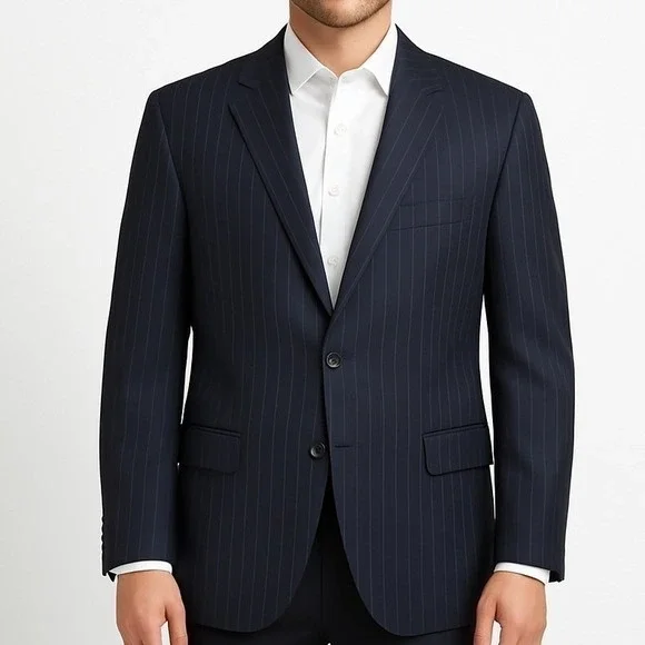 Jack Victor 44L Blazer 100% Italian Wool Pin Stripe Black Sport Coat Suit Jacket