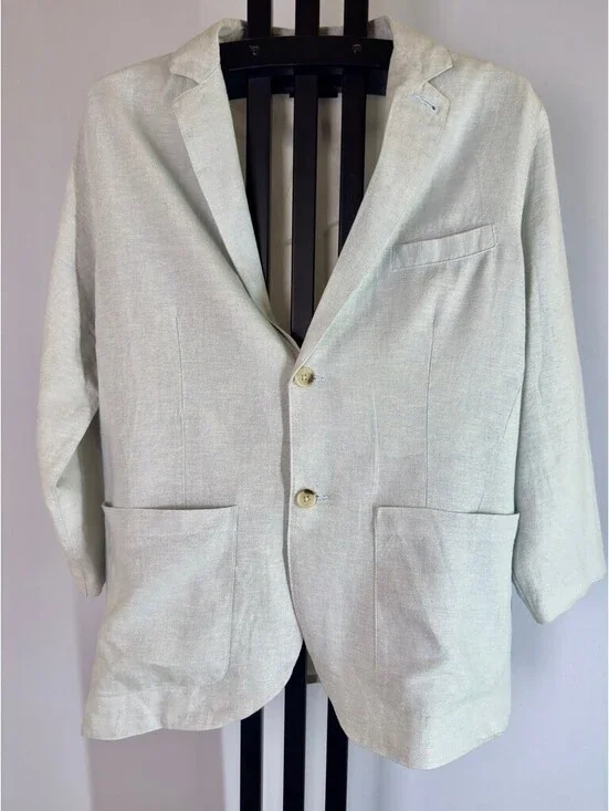 Saks Fifth Avenue Linen Blazer Medium Light Blue Gray Sport Coat