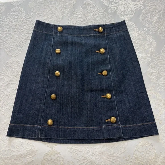 Michael Kors Denim Military Style Button A Line Mini Skirt  Size 0