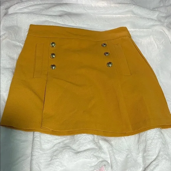 XOXO Yellow Double-Breasted Mini Skirt
