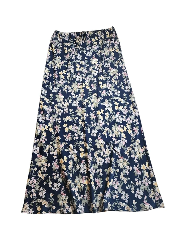 NWT WAYF Floral Print Maxi Skirt Navy Allover Tie Waist Flowy Size M