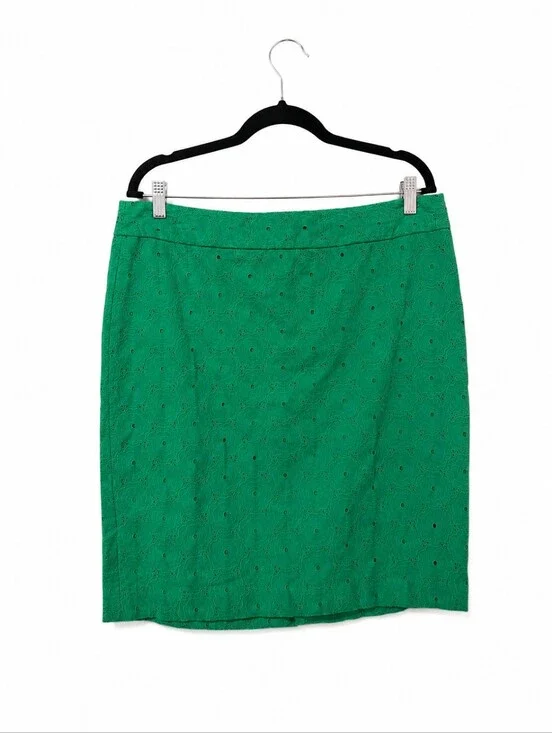 Talbots Green Eyelet Pencil Skirt Women's Size 12 Lined Knee Length Classic Care