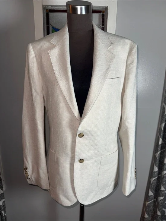 Reiss London Cream Textured Blazer Jacket - Men’s Size 38 Tailored Professional