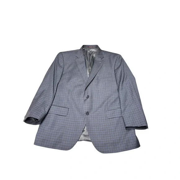 Peter Millar Mens 44S Wool Sport Coat Blazer Blue Grey Check Made in Canada
