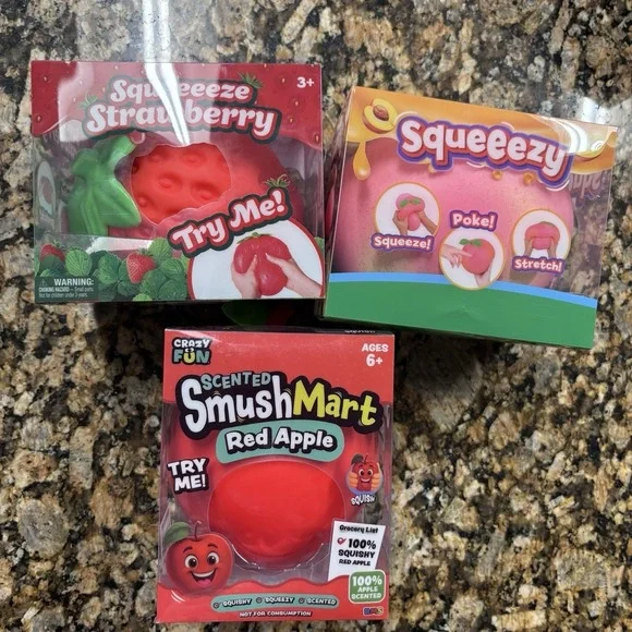 Smush Mart Scented Apple & Squeeezy Strawberry & Squeeezy Peach Lot Of 3 New