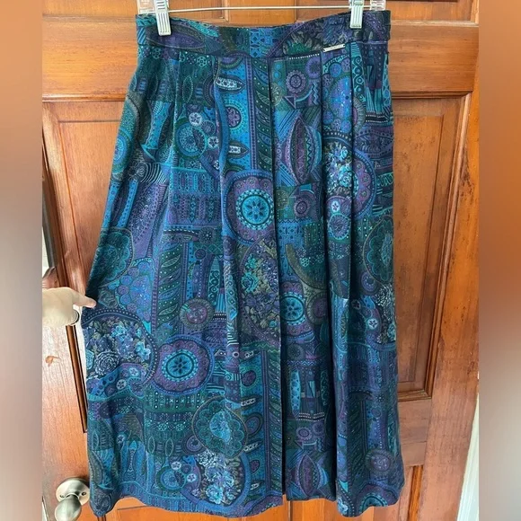 Vintage Geiger Austria Midi Skirt 70s Tapestry Paisley High Waist Full Skirt M