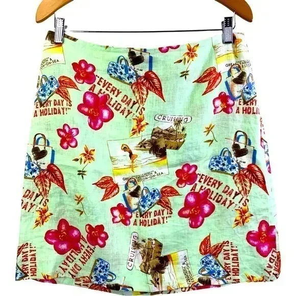 DANDY by RANDI M. Green Tropical Floral Holiday Linen Mini‎ Skirt