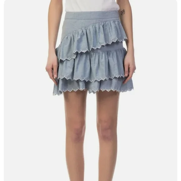 Ulla Johnson Tiered Ella Embroidered Cotton Poplin Mini Skirt