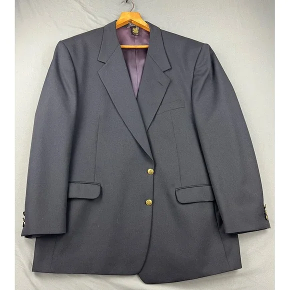 Cricketeer Blazer Men 48L Navy Blue Wool Blend Gold Crest Button Sport Coat Good