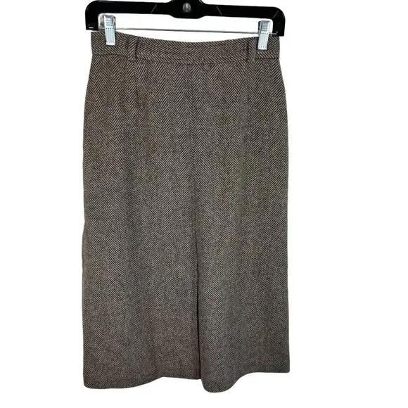 Ah! Austin Hill Brown‎ Cream Chevron 100% Pure Wool Lined Midi Skirt USA Retro 8