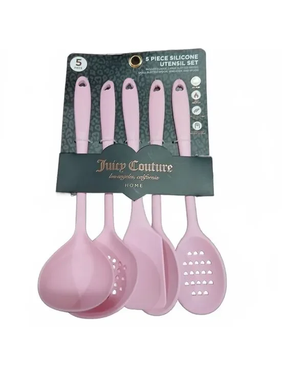 Juicy Couture Pink Silicone 5 Pc Utensil Set Coquette Designer Kitchen NWT