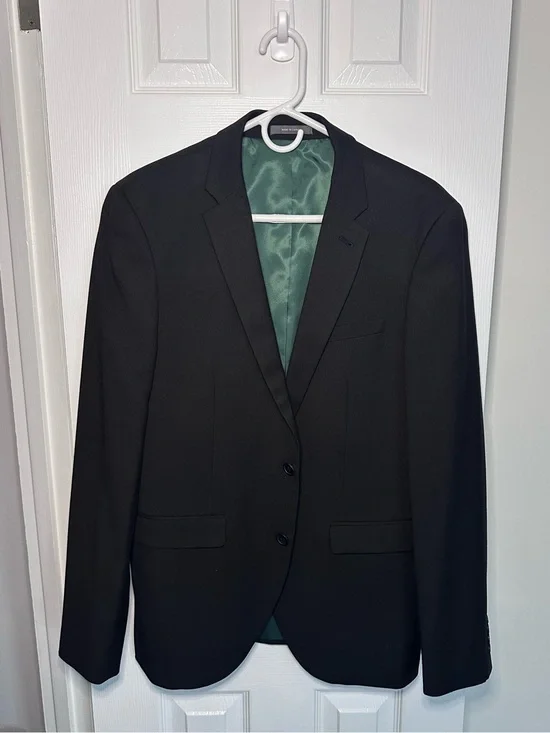 Primark Black Men's Two-Button Blazer with Green Lining