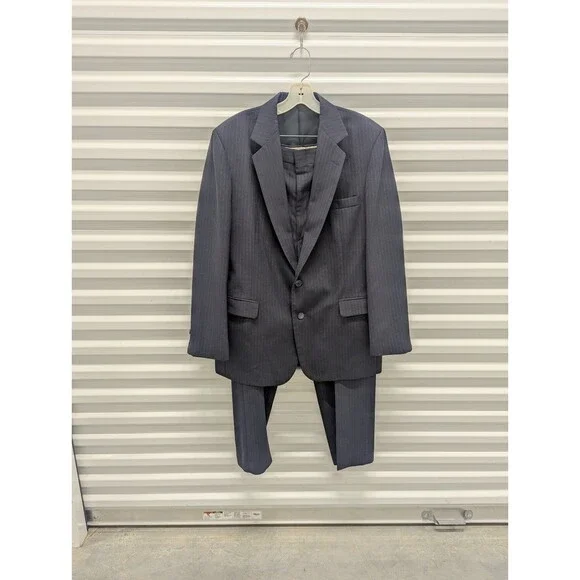 Old Money Haggar Imperial Navy Pinstripe‎ 2 Piece Suit 42R 36x28.5 USA