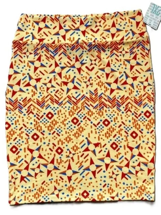 LuLaRoe Cassie Pencil Skirt 2XL Multicolor Geometric Festive Pull On Stretch