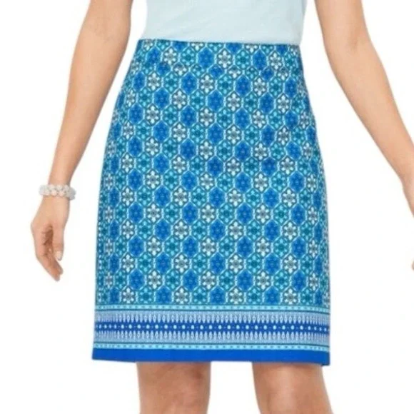 Talbots Canvas A-Line Skirt Tiny Medallions‎ Blue Size 4 Preppy Beachy Vacation