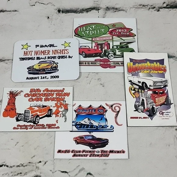 Cruise-Ins Annual Hot Rod Car Shows Annual Fridge Magnets Handmade Lot Of 5
