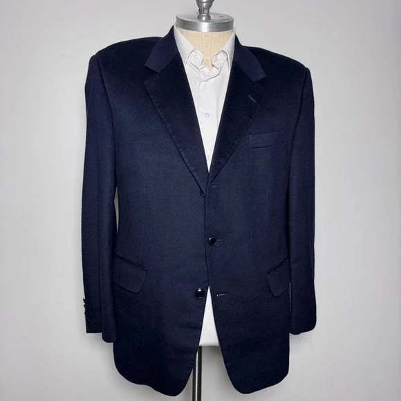 Alessandro Paris Blazer Mens 44R Navy Blue Solid Loro Piana Wool Cashmere Italy